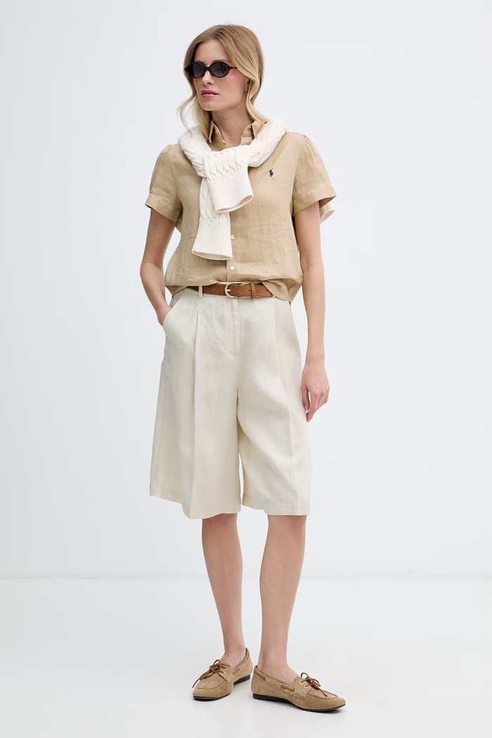 Polo Ralph Lauren cămașă pentru femei, din in 211973366 bej SS26