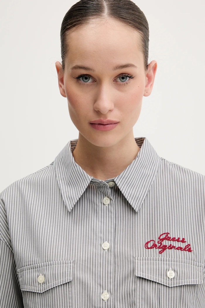 Pamučna košulja Guess Originals siva W5GH0M.WH7Q1
