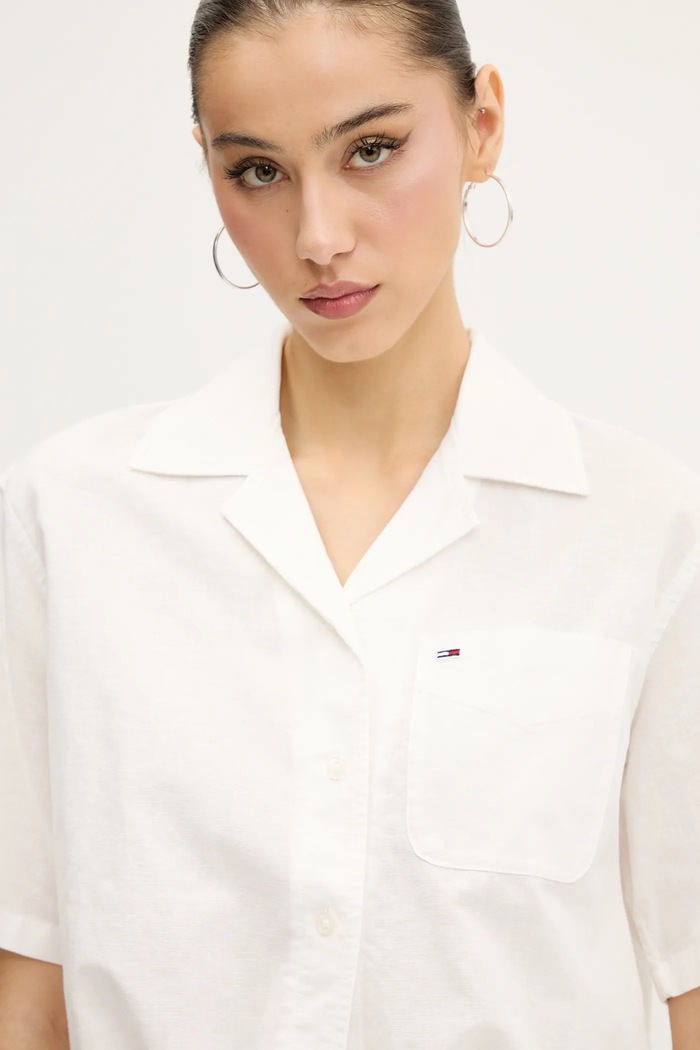 Tommy Jeans koszula z domieszką lnu biały DW0DW20286