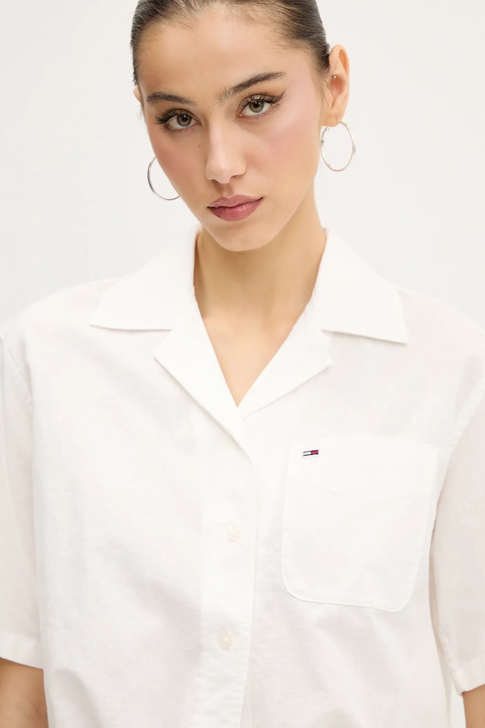 Tommy Jeans koszula z domieszką lnu biały DW0DW20286