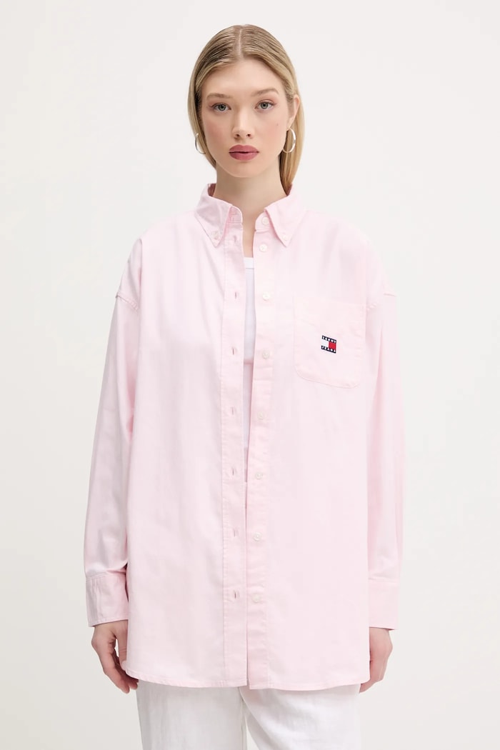 Tommy Jeans koszula bawełniana bawełna różowy DW0DW20289
