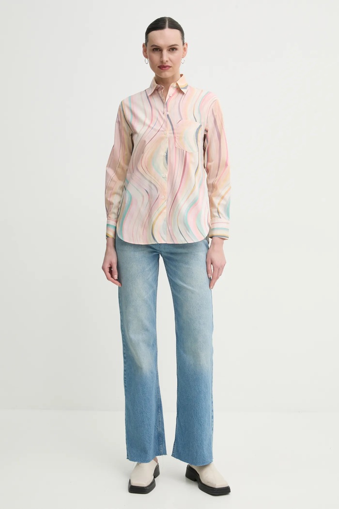 Pamučna košulja PS Paul Smith W2R.331B.P31281 roza SS25