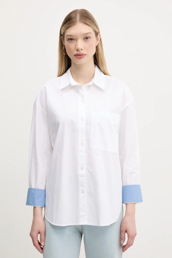 Bombažna srajca Abercrombie & Fitch Casual bela KI140.5059.100