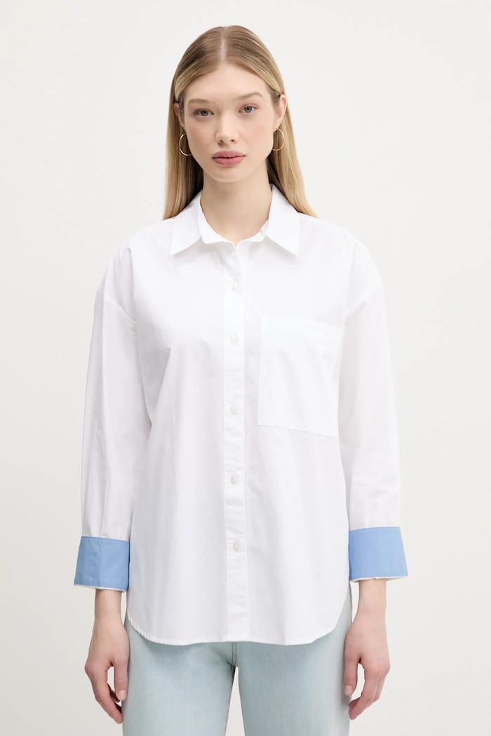 Bombažna srajca Abercrombie & Fitch Casual bela KI140.5059.100