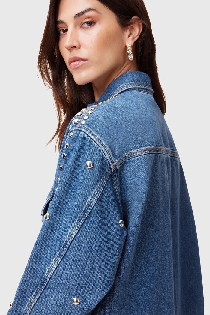 Odzież AllSaints koszula bawełniana jeansowa ALBA W051PC niebieski