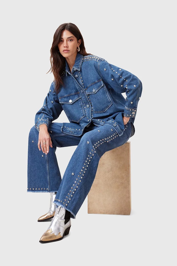 AllSaints koszula bawełniana jeansowa ALBA W051PC
