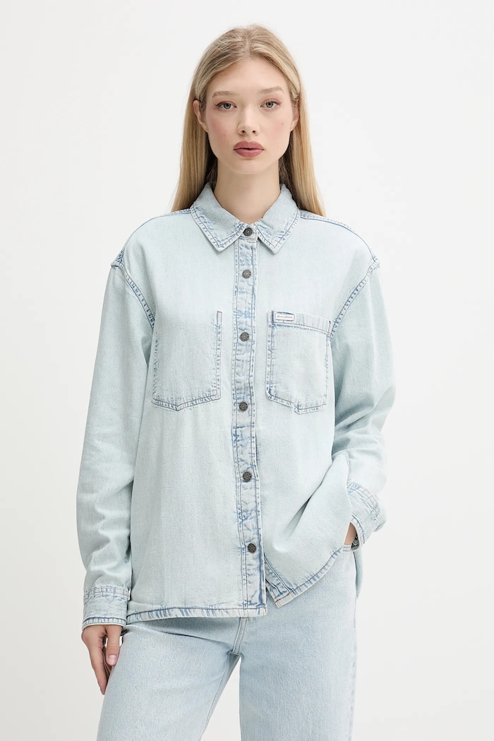 Guess Jeans koszula jeansowa bawełna niebieski W5GH0H.D5M83