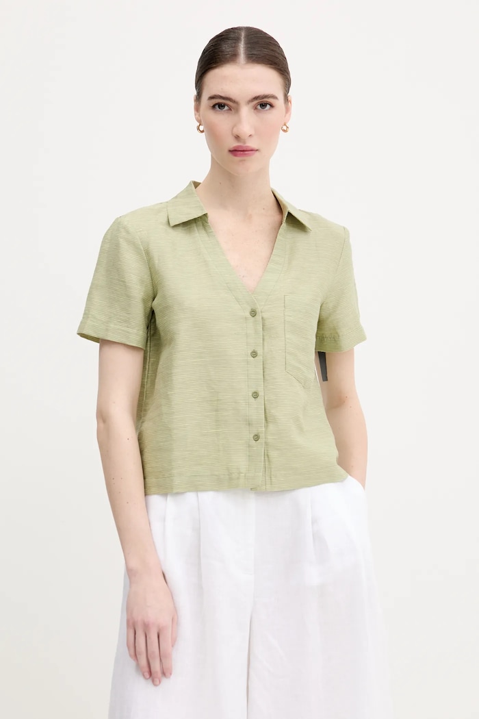 Košulja s dodatkom lana United Colors of Benetton regular zelena 5YPVDQ0BX