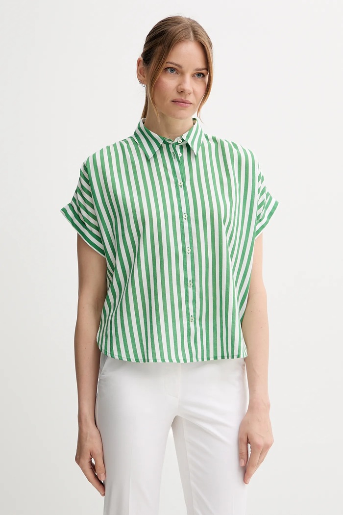 United Colors of Benetton cămașă din amestec de in cu modele verde 58I5DQ08M