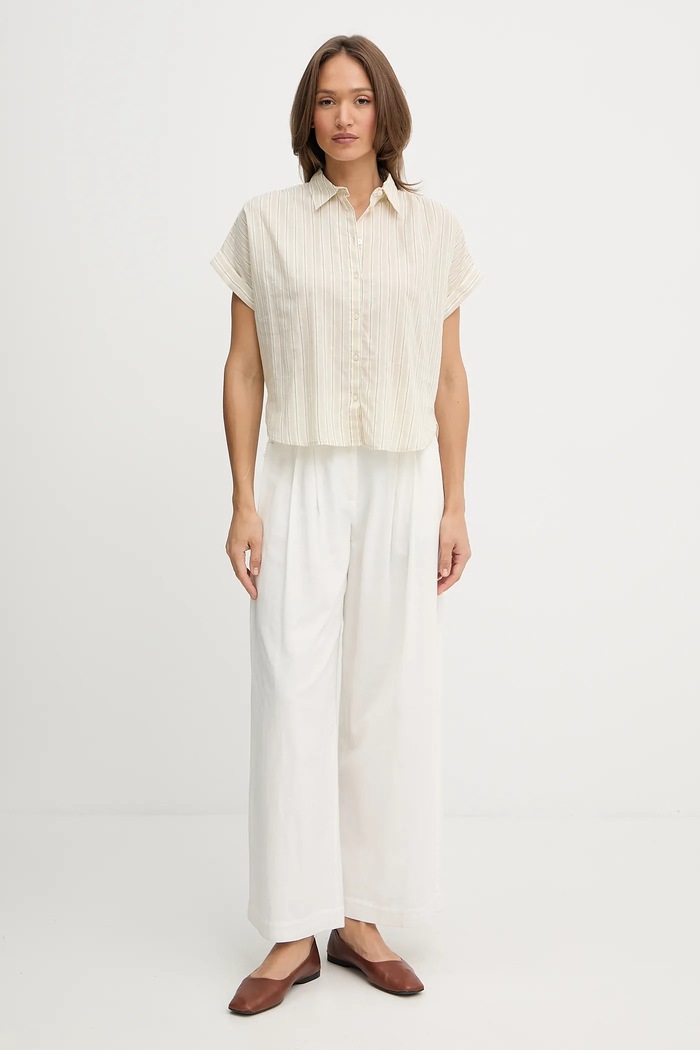 United Colors of Benetton koszula z domieszką lnu 58I5DQ08M beżowy SS25