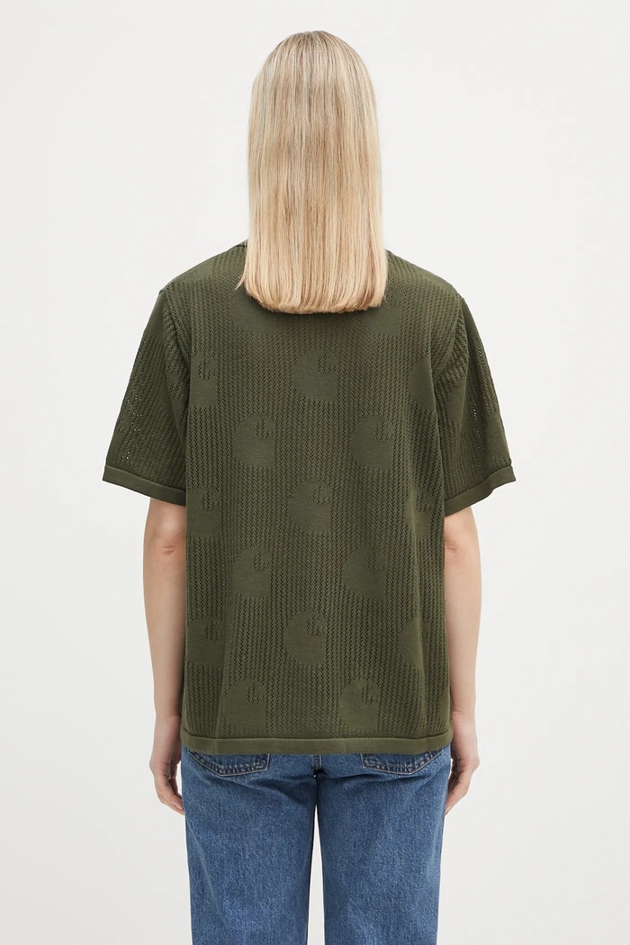 Odzież Carhartt WIP koszula bawełniana W’ S/S Temple Knit Shirt I034541.667XX zielony
