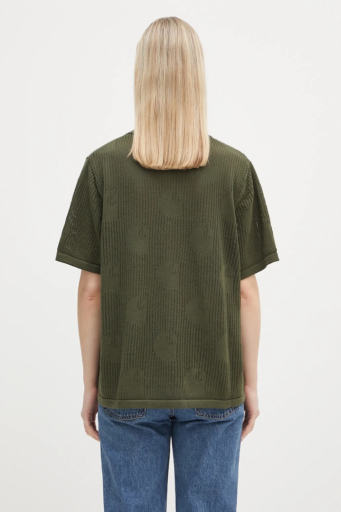Odzież Carhartt WIP koszula bawełniana W’ S/S Temple Knit Shirt I034541.667XX zielony