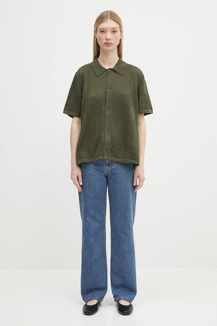 Carhartt WIP koszula bawełniana W’ S/S Temple Knit Shirt I034541.667XX zielony