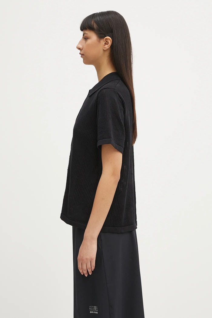 Βαμβακερό πουκάμισο Carhartt WIP W’ S/S Temple Knit Shirt I034541.89XX μαύρο SS25