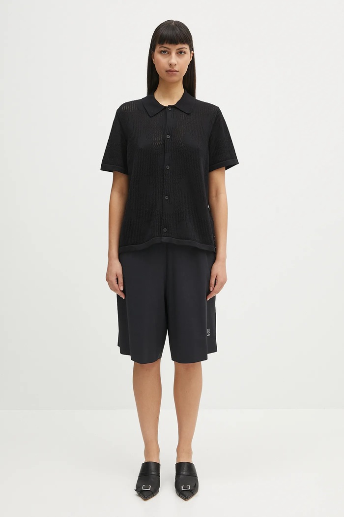 Βαμβακερό πουκάμισο Carhartt WIP W’ S/S Temple Knit Shirt I034541.89XX μαύρο
