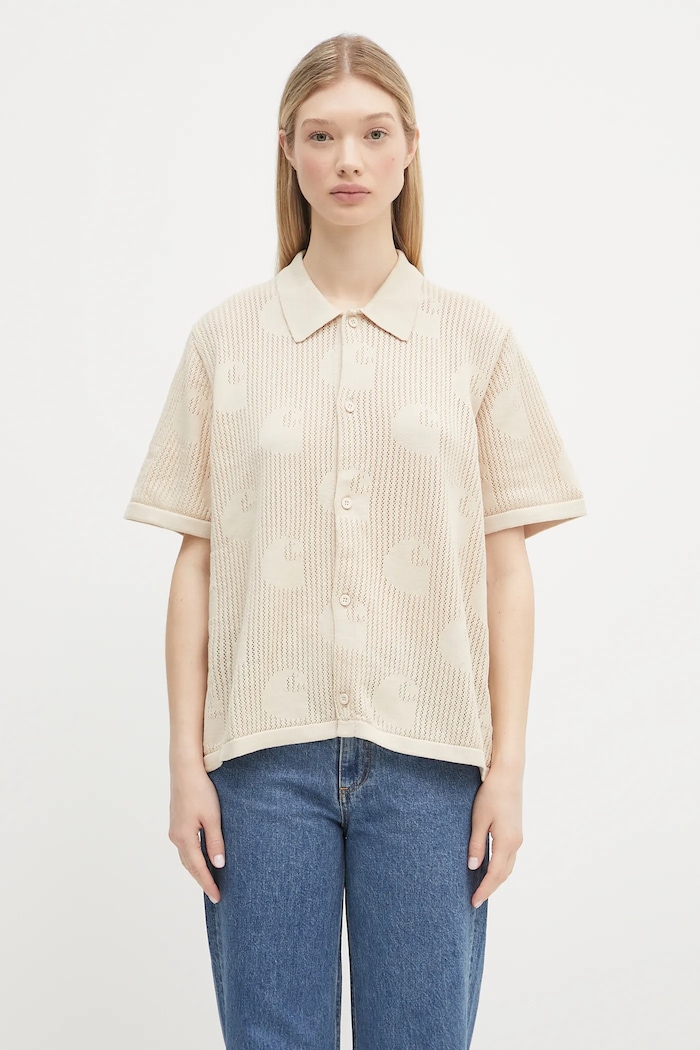 Хлопковая рубашка Carhartt WIP W’ S/S Temple Knit Shirt гладкий бежевый I034541.2LPXX