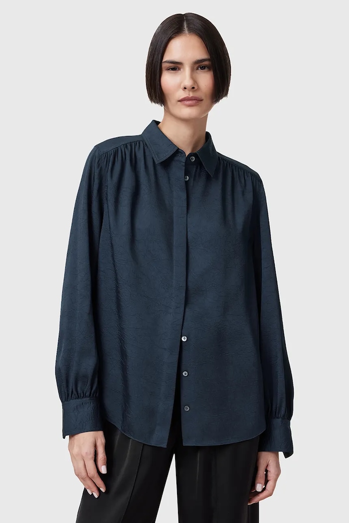 Srajca AllSaints AGGIE Brez vzorca mornarsko modra W039PC