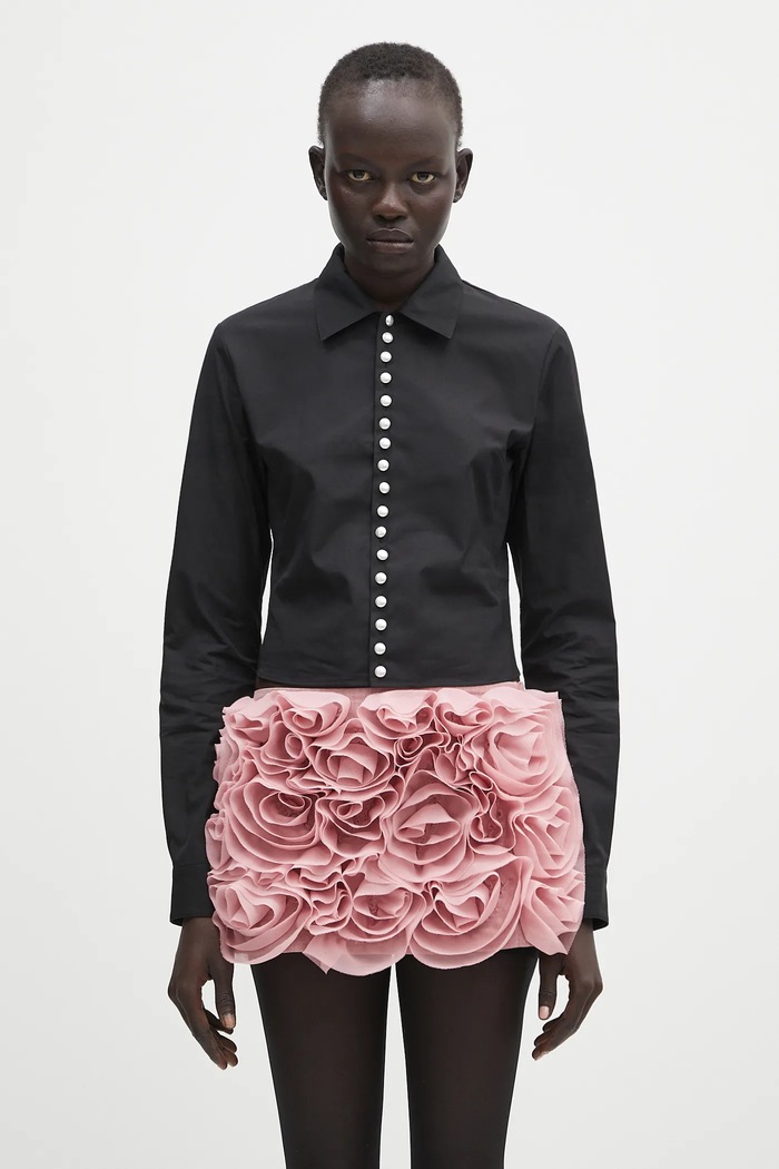 Βαμβακερό πουκάμισο AMBUSH Fitted Pearl Button Shirt μακρύ μαύρο 12115377