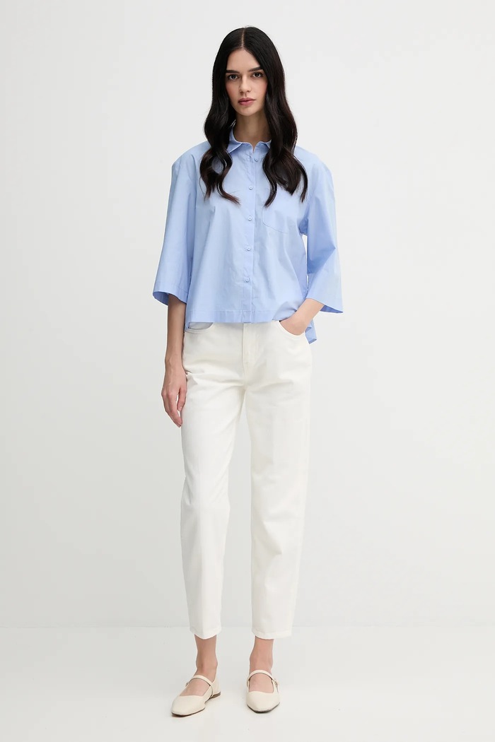 Sisley koszula bawełniana 5WMELQ08V niebieski SS25