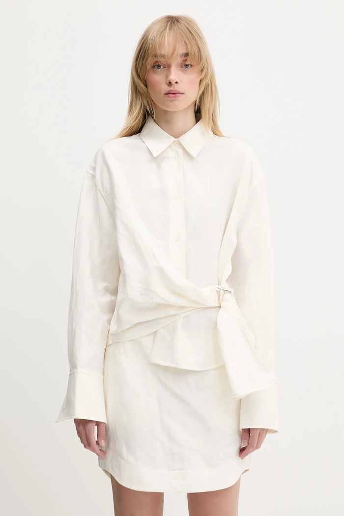 JW Anderson linen blend shirt Draped Twisted linen-blend beige SH0346.PG1690.002