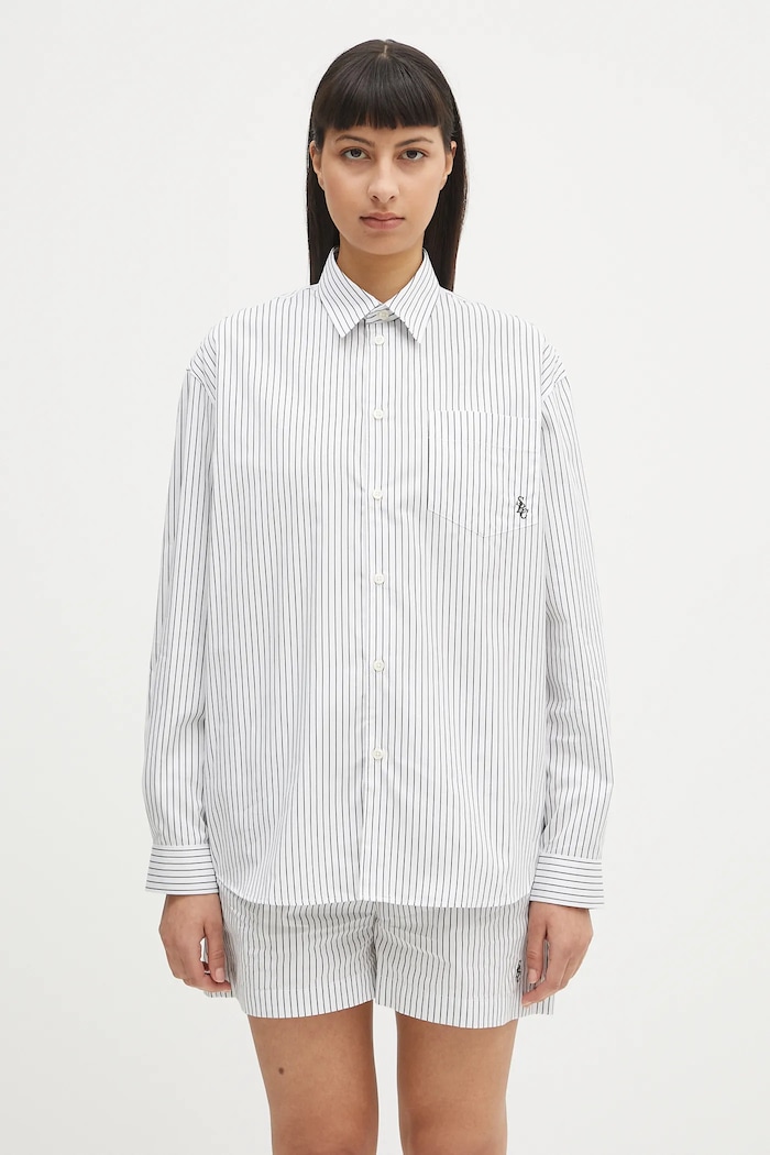 Бавовняна сорочка Sporty & Rich Src Oversized візерунок білий SI006606302ST71