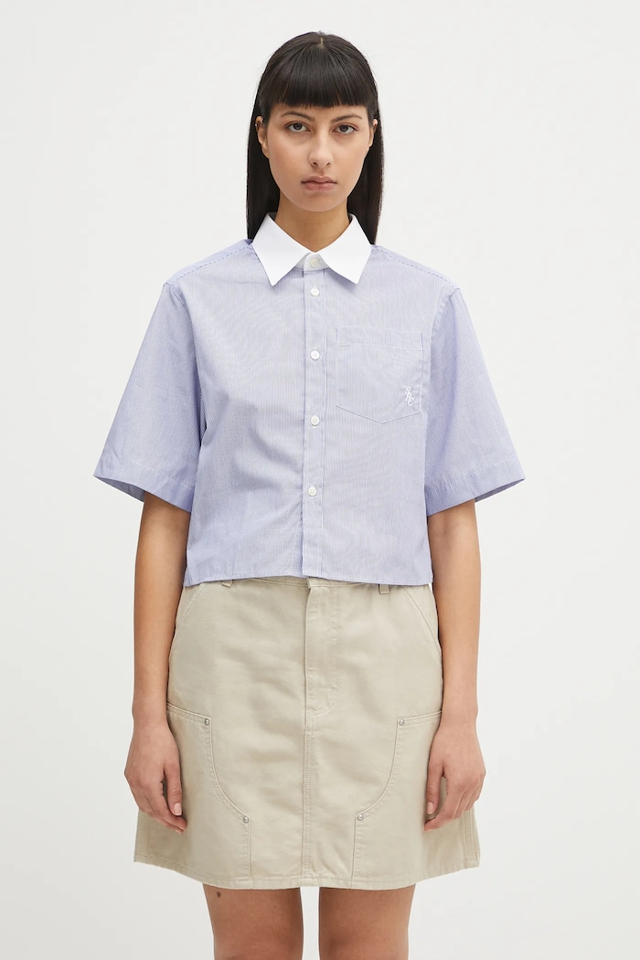 Бавовняна сорочка Sporty & Rich Src Cropped візерунок блакитний SI018606302ST02