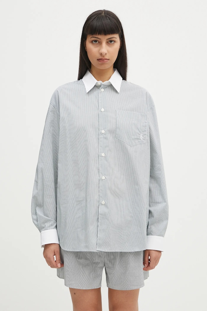 Sporty & Rich koszula bawełniana Src Oversized wzorzyste zielony SI019606302ST71