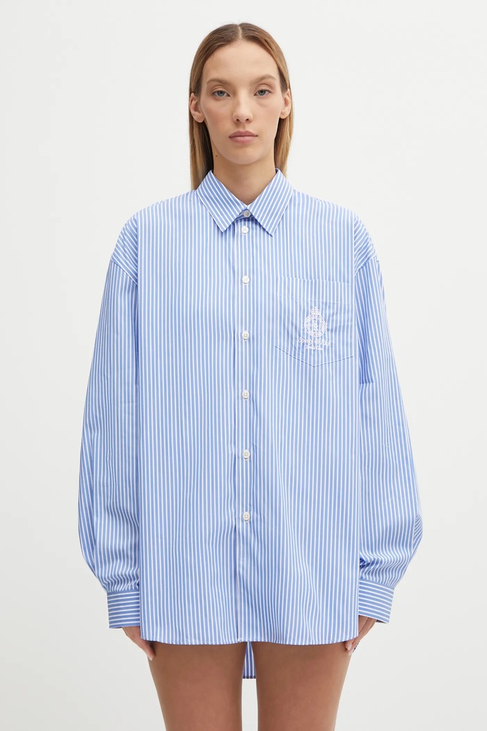 Бавовняна сорочка Sporty & Rich Crown Tennis Oversized візерунок блакитний SI006621304ST08