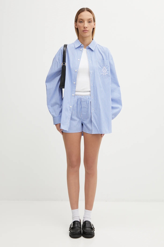 Бавовняна сорочка Sporty & Rich Crown Tennis Oversized SI006621304ST08 блакитний