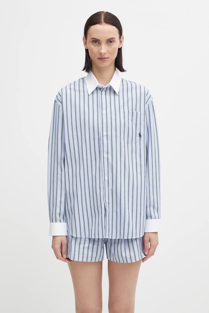 Бавовняна сорочка Sporty & Rich Src Oversized casual блакитний SI019621302MU02
