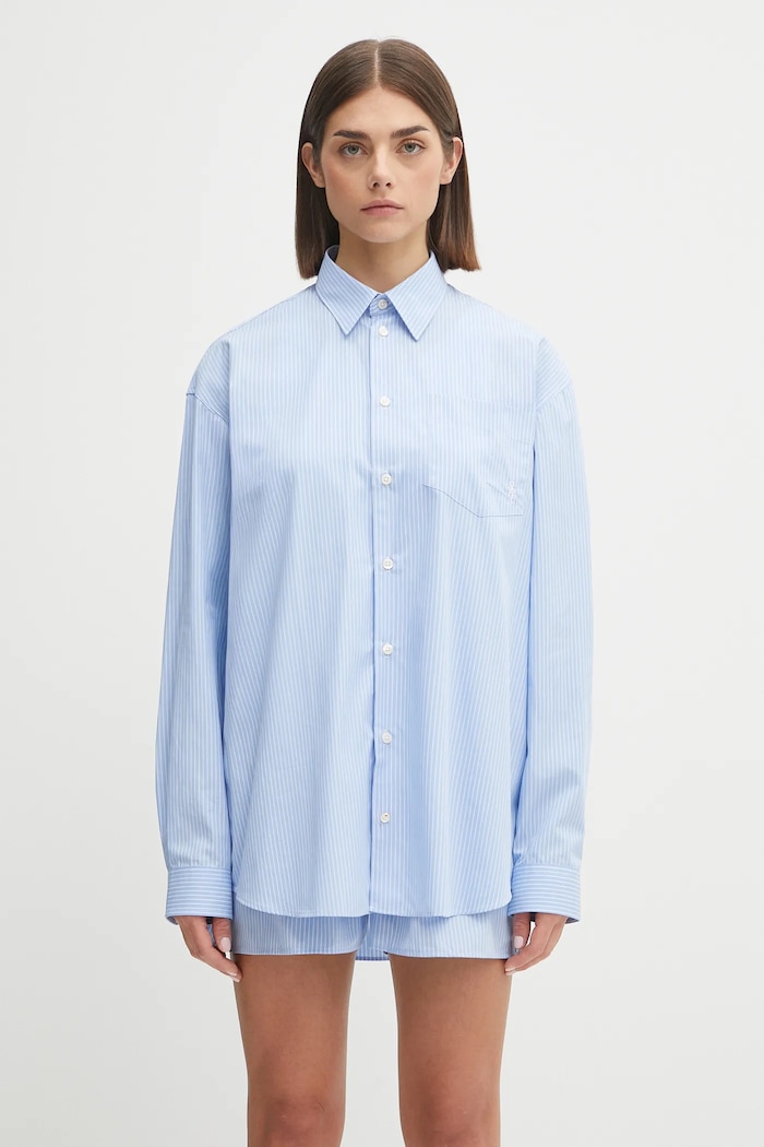 Бавовняна сорочка Sporty & Rich Src Oversized візерунок блакитний SI006602302ST08