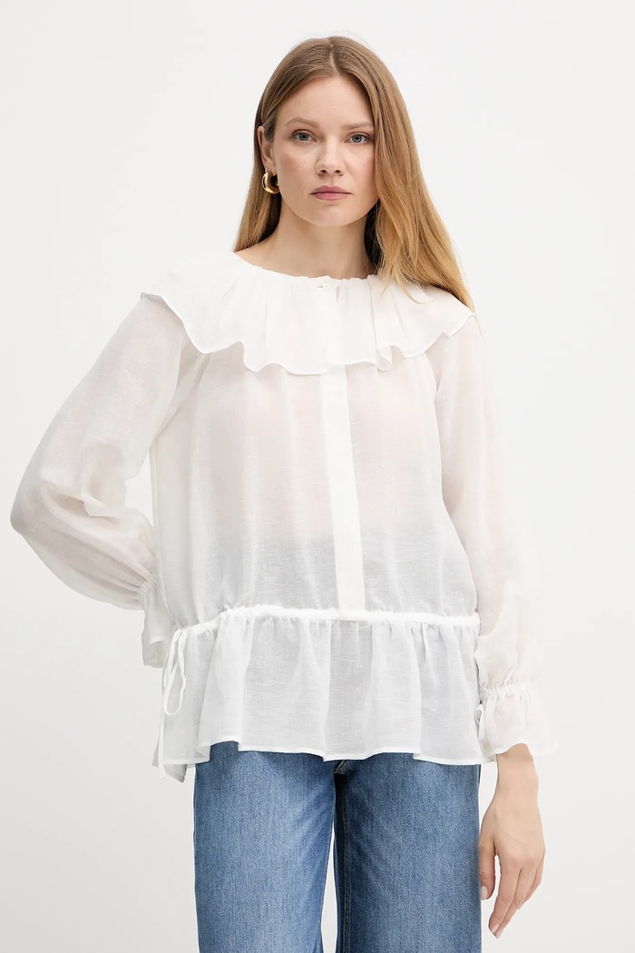 Blúzka s prímesou ľanu Weekend Max Mara relaxed biela 2515191013600