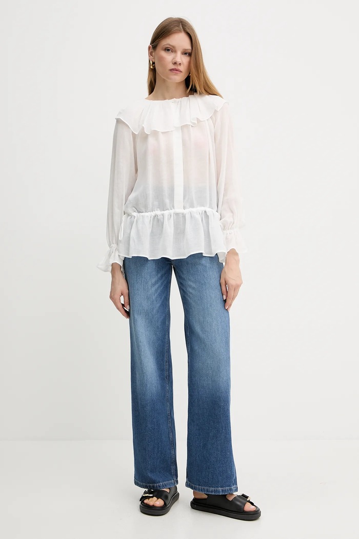 Blúzka s prímesou ľanu Weekend Max Mara 2515191013600 biela SS25