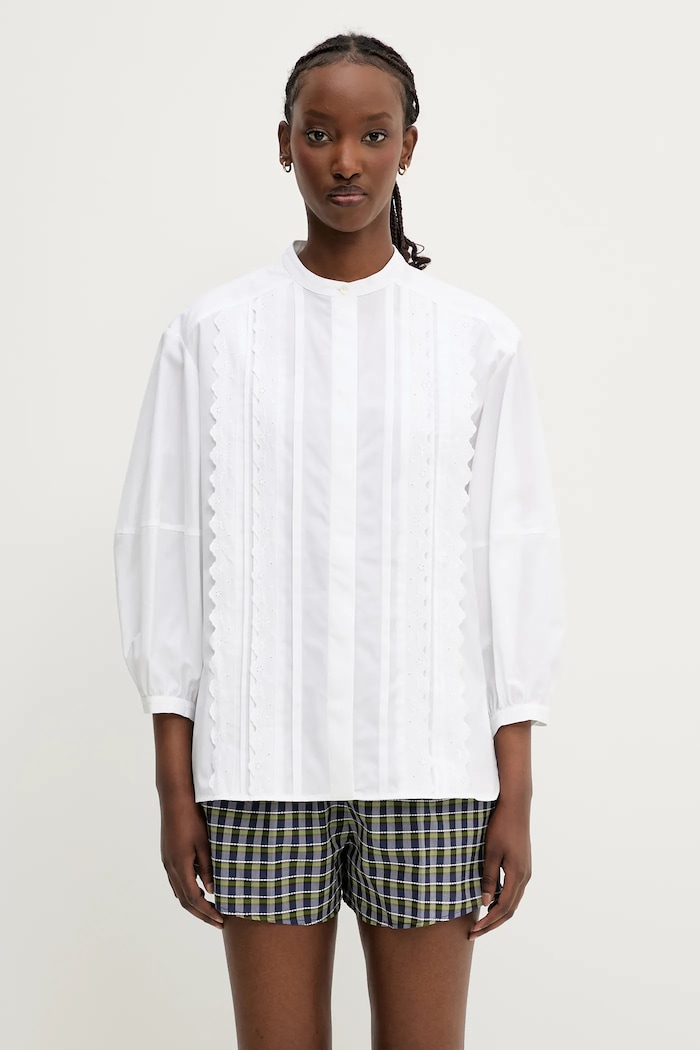 Хлопковая рубашка Maison Kitsuné Crafted Embroidery гладкий белый OW00428WC5010
