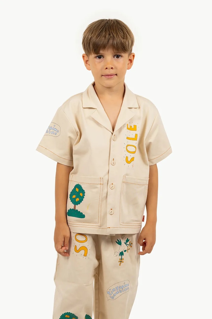 Детска памучна риза Tinycottons ARTSY TREE SHIRT памук бежов SS25.201