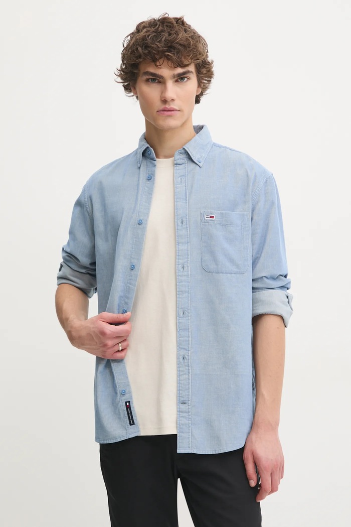 Tommy Jeans camasa din velur lung albastru DM0DM20672