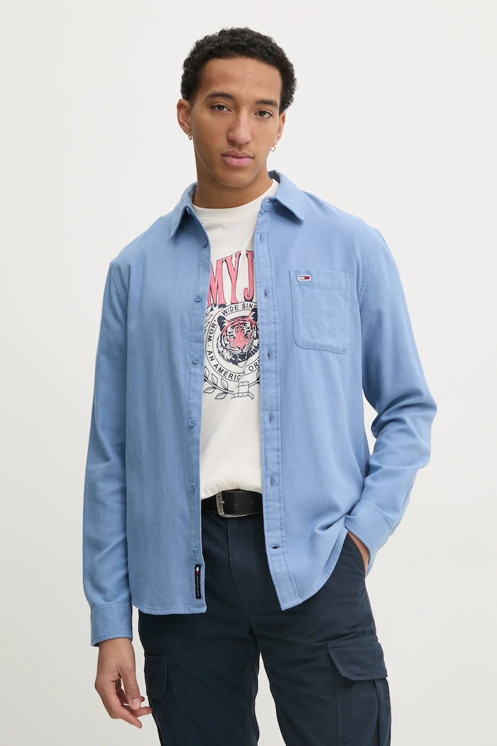 Tommy Jeans Koszula bawełniana niebieski DM0DM20669