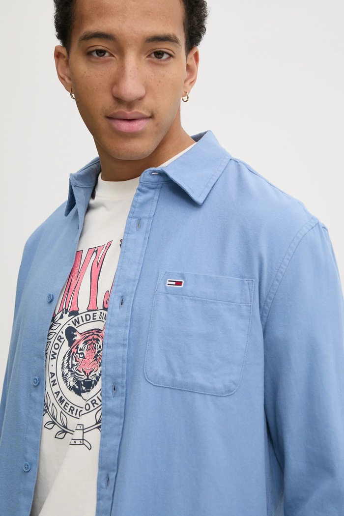 Koszula bawełniana Tommy Jeans DM0DM20669 niebieski