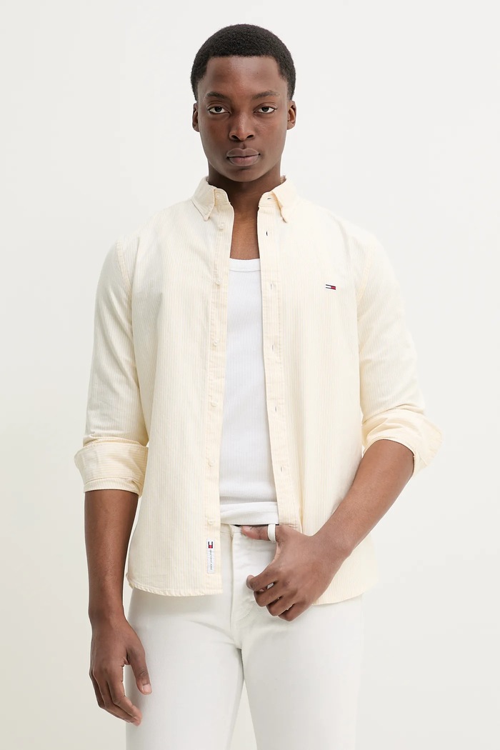 Tommy Jeans koszula bawełniana casual żółty DM0DM20668