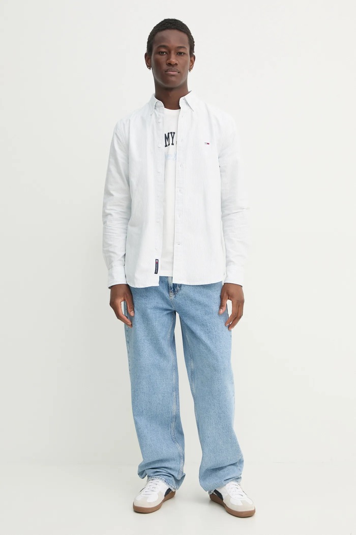 Odzież Tommy Jeans koszula bawełniana DM0DM20668 niebieski