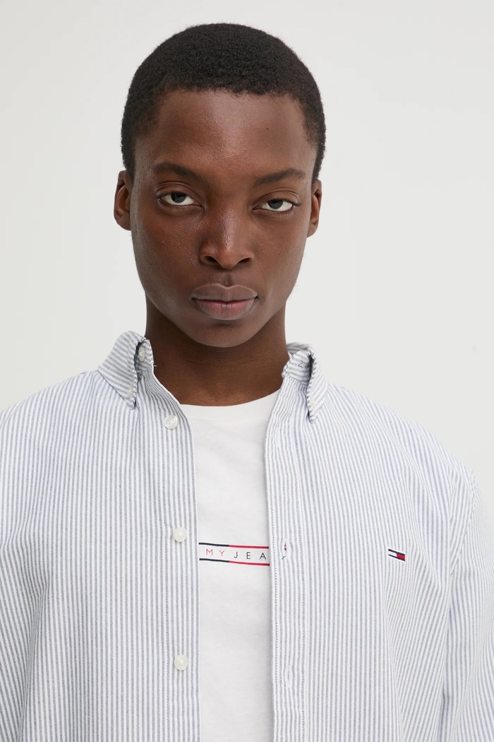 Памучна риза Tommy Jeans сив DM0DM20668