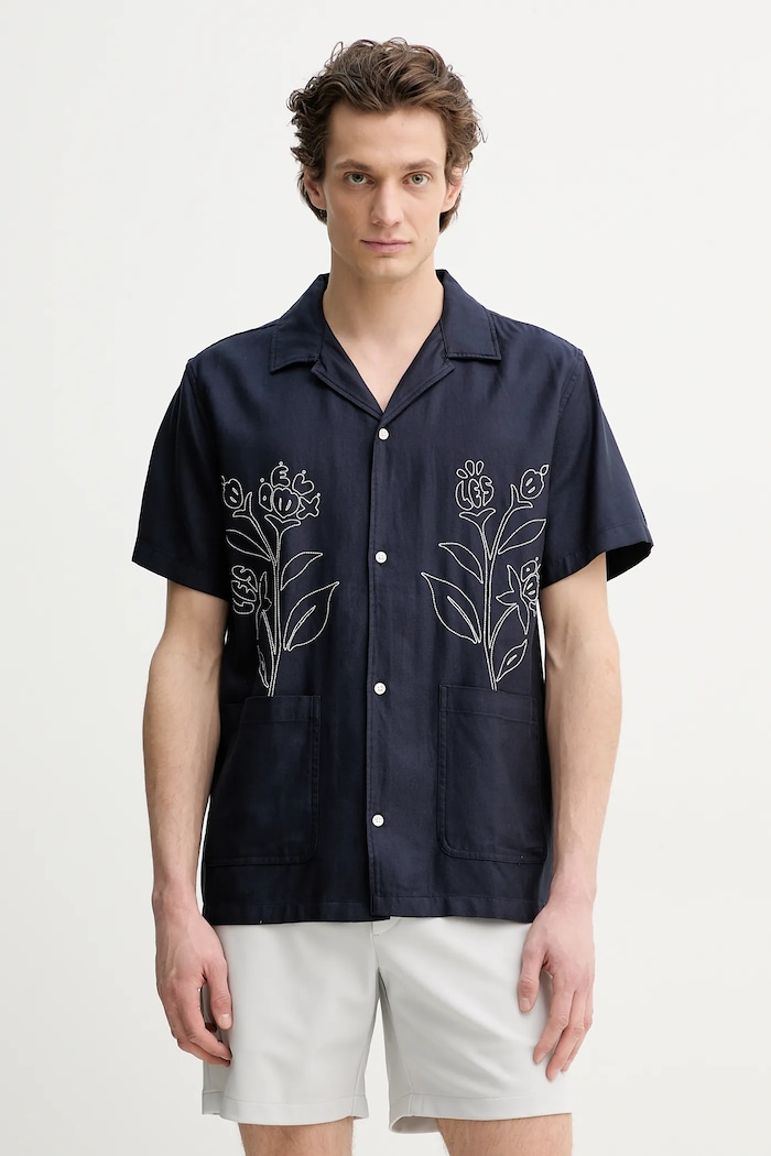 Les Deux camicia piccola impronta blu navy LDM401101