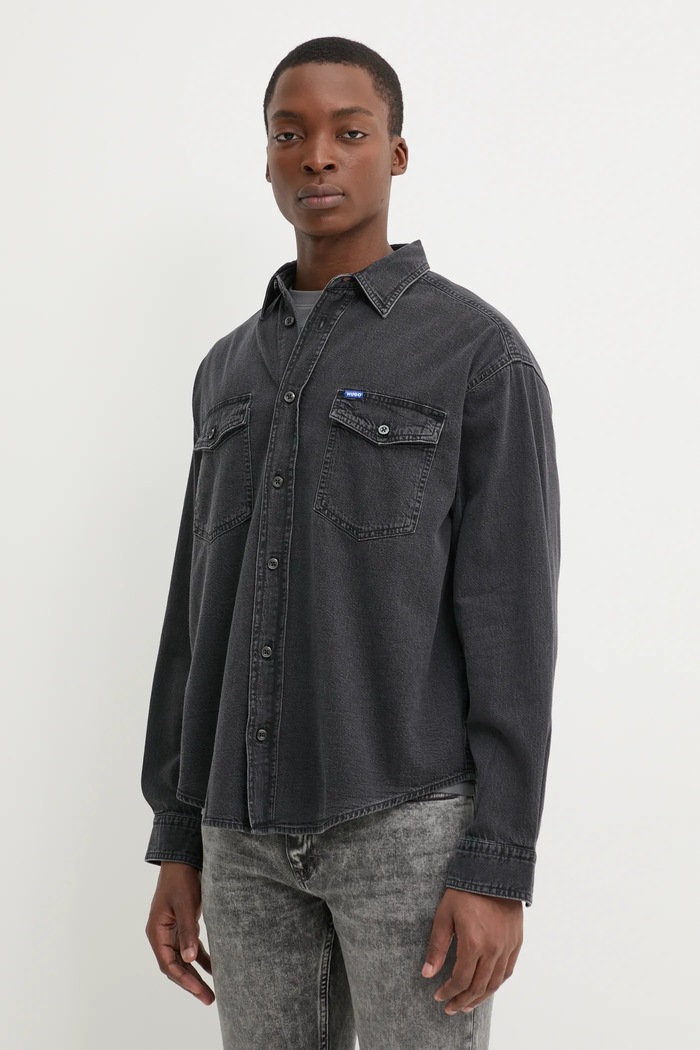 HUGO Blue koszula jeansowa bawełna szary 50534179