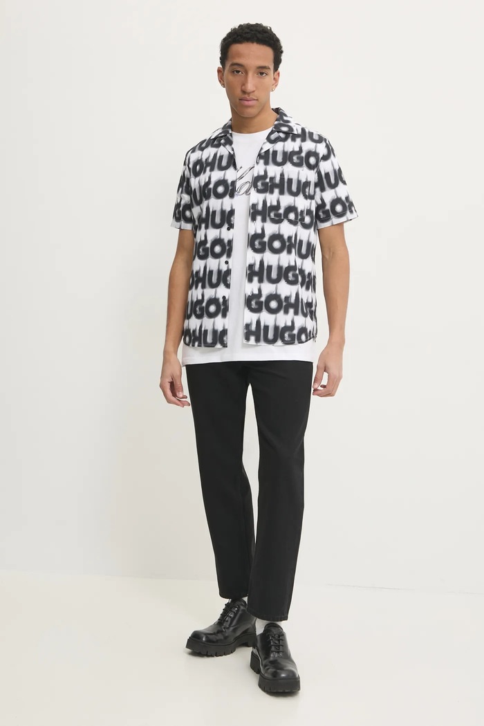 Bavlněná košile HUGO 50534240 bílá SS25