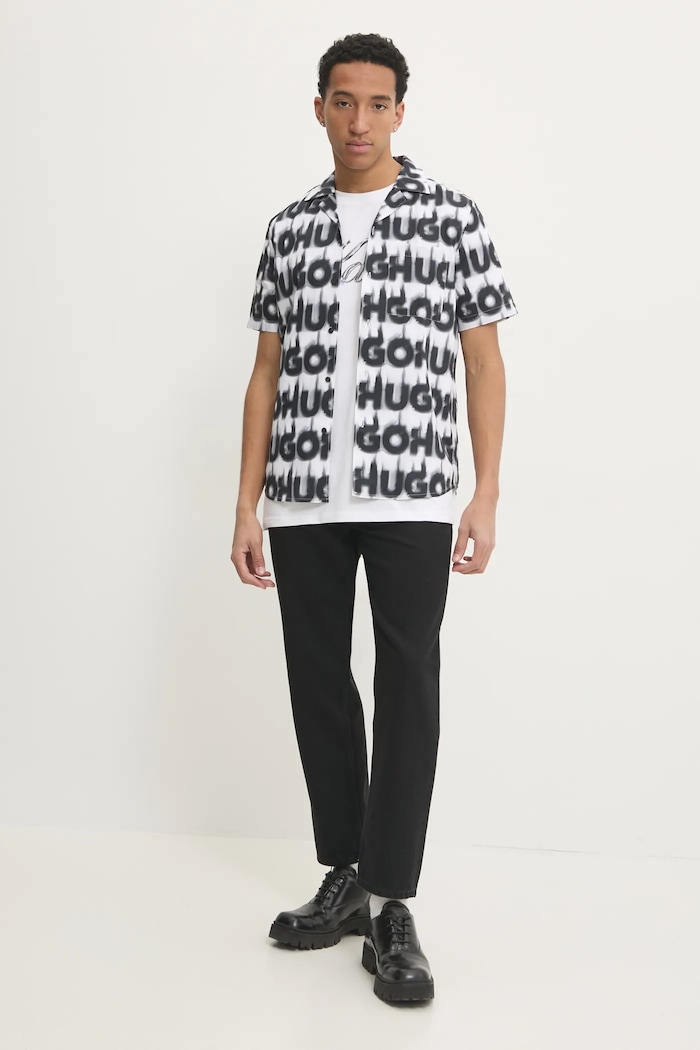 Bavlněná košile HUGO 50534240 bílá SS25