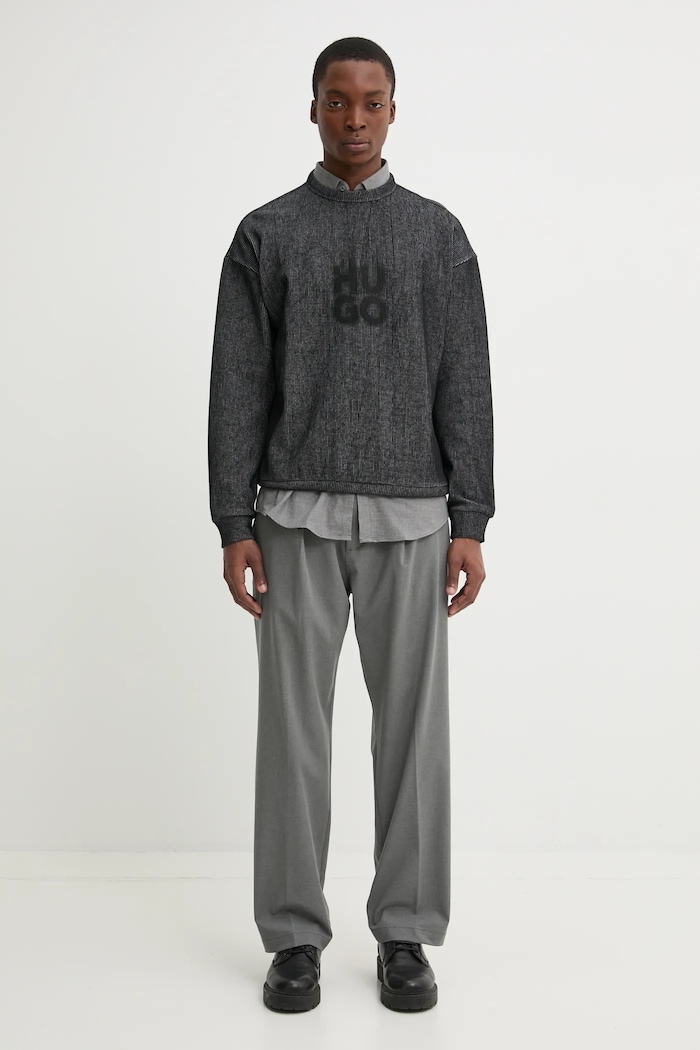Bavlněná košile HUGO 50534882 šedá SS25