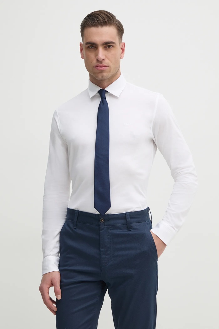 BOSS Orange košile pánská bavlněná Mysoft_2_M slim bílá 50519748