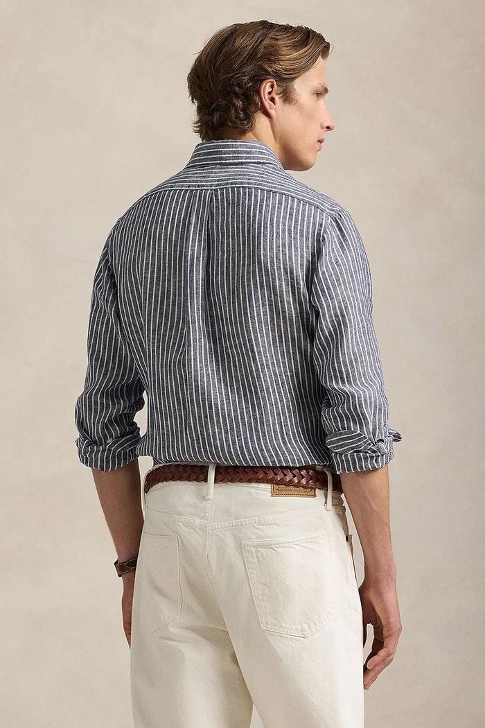 Ľanová košeľa Polo Ralph Lauren 710961264 tmavomodrá SS25