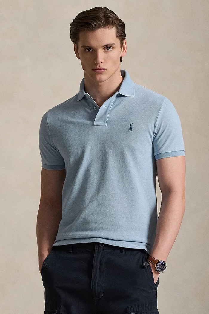 Хлопковое поло Polo Ralph Lauren гладкий голубой 710970582