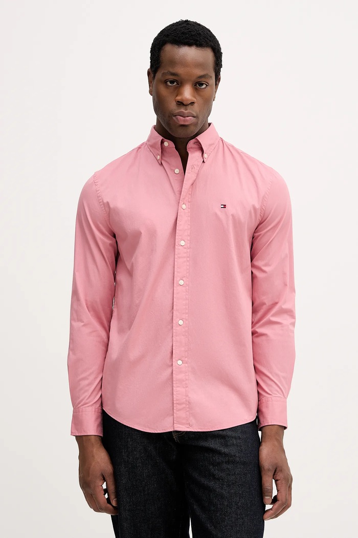 Tommy Hilfiger Cămașă bărbătească din bumbac roz MW0MW37550